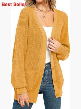 100% Cotton Oversized Cardigan Sweater with Pockets Button Down